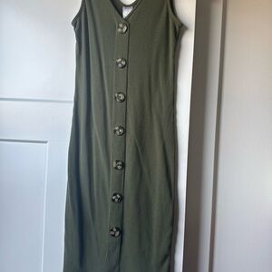 Sleeveless Olive Green Button-Down Dress